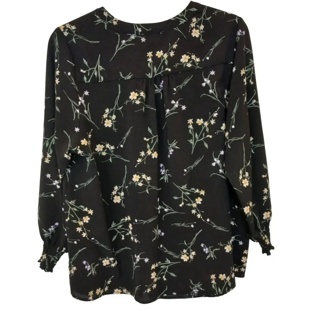 Marybelle Blouse Womens 2X Sheer Black Floral Abalone Button Career Top #D-17 - Picture 3 of 9